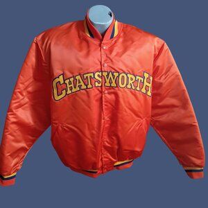 Vintage XL Puffer Varsity Jacket Chatsworth Stitched Nylon Quilted 1980's USA